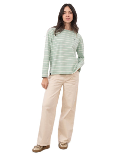 Soft Pistachio Stripe coloured Lighthouse Ladies Causeway II Top on white background 
