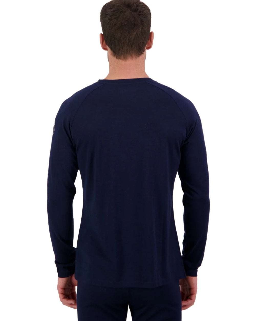 Midnight Silver Coloured Line 7 Mens Merino Long Sleeve Raglan T-Shirt Baselayer on white background 