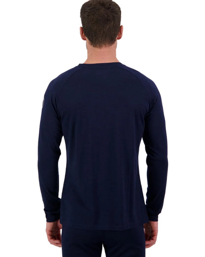Midnight Silver Coloured Line 7 Mens Merino Long Sleeve Raglan T-Shirt Baselayer on white background 