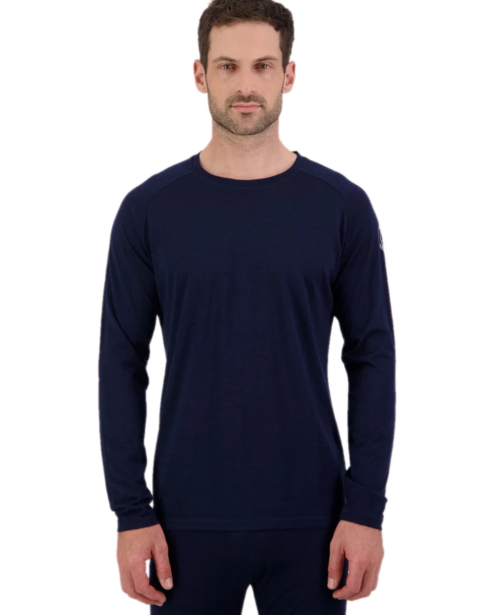 Midnight Silver Coloured Line 7 Mens Merino Long Sleeve Raglan T-Shirt Baselayer on white background 