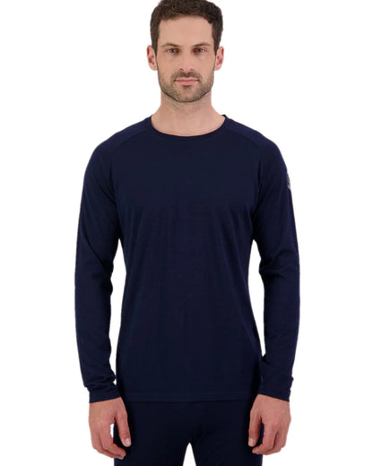 Midnight Silver Coloured Line 7 Mens Merino Long Sleeve Raglan T-Shirt Baselayer on white background 