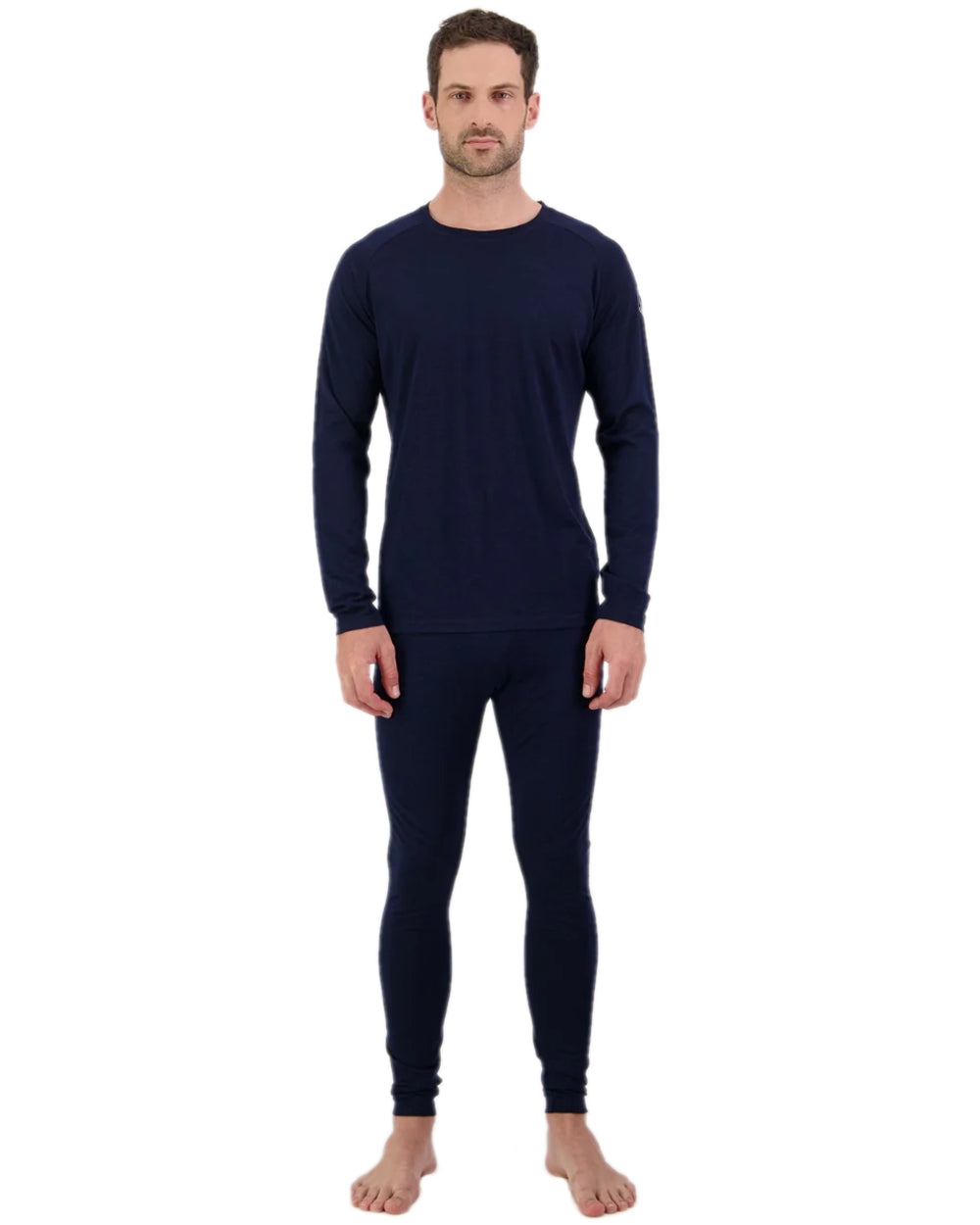 Midnight Silver Coloured Line 7 Mens Merino Long Sleeve Raglan T-Shirt Baselayer on white background 