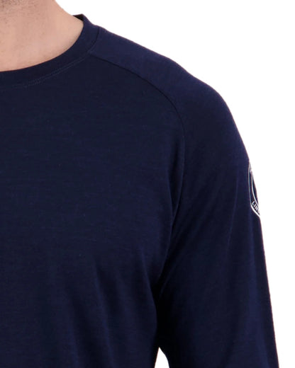 Midnight Silver Coloured Line 7 Mens Merino Long Sleeve Raglan T-Shirt Baselayer on white background 