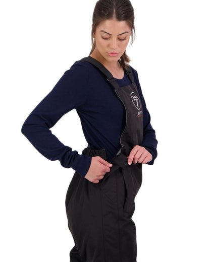 Black coloured Line 7 Womens Storm Pro 20 V2 Waterproof Bib Overtrousers on white background 
