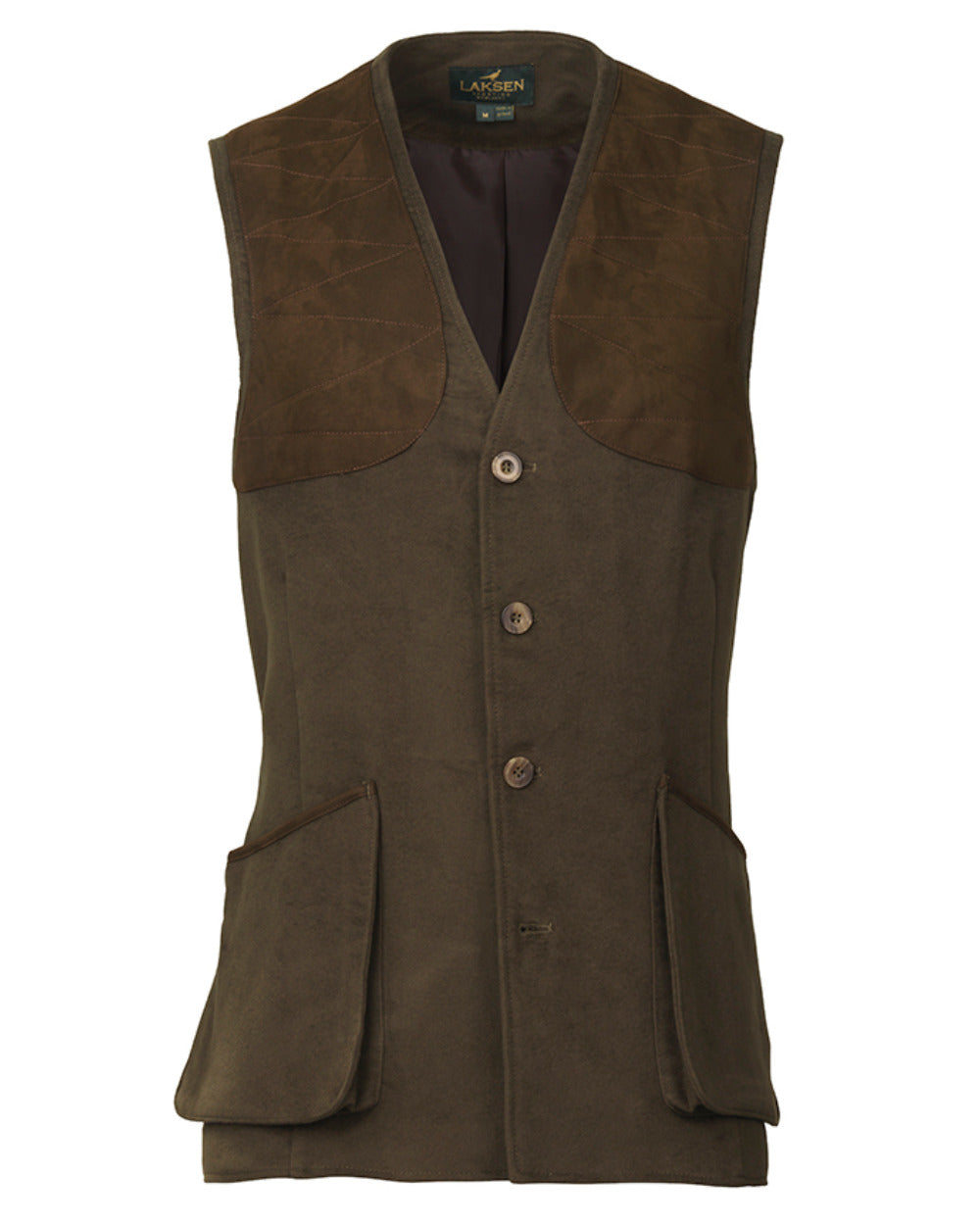 Loden Coloured Laksen Belgravia Leith Shooting Vest On A White Background 