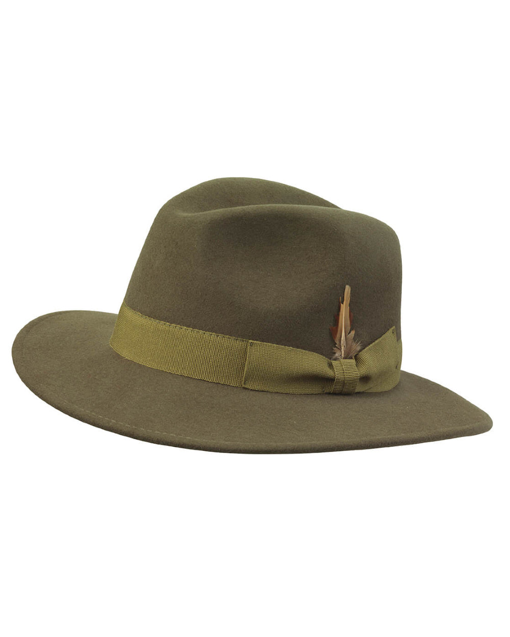 Loden Coloured Laksen Heritage Fedora Cashmere Hat On A White Background 