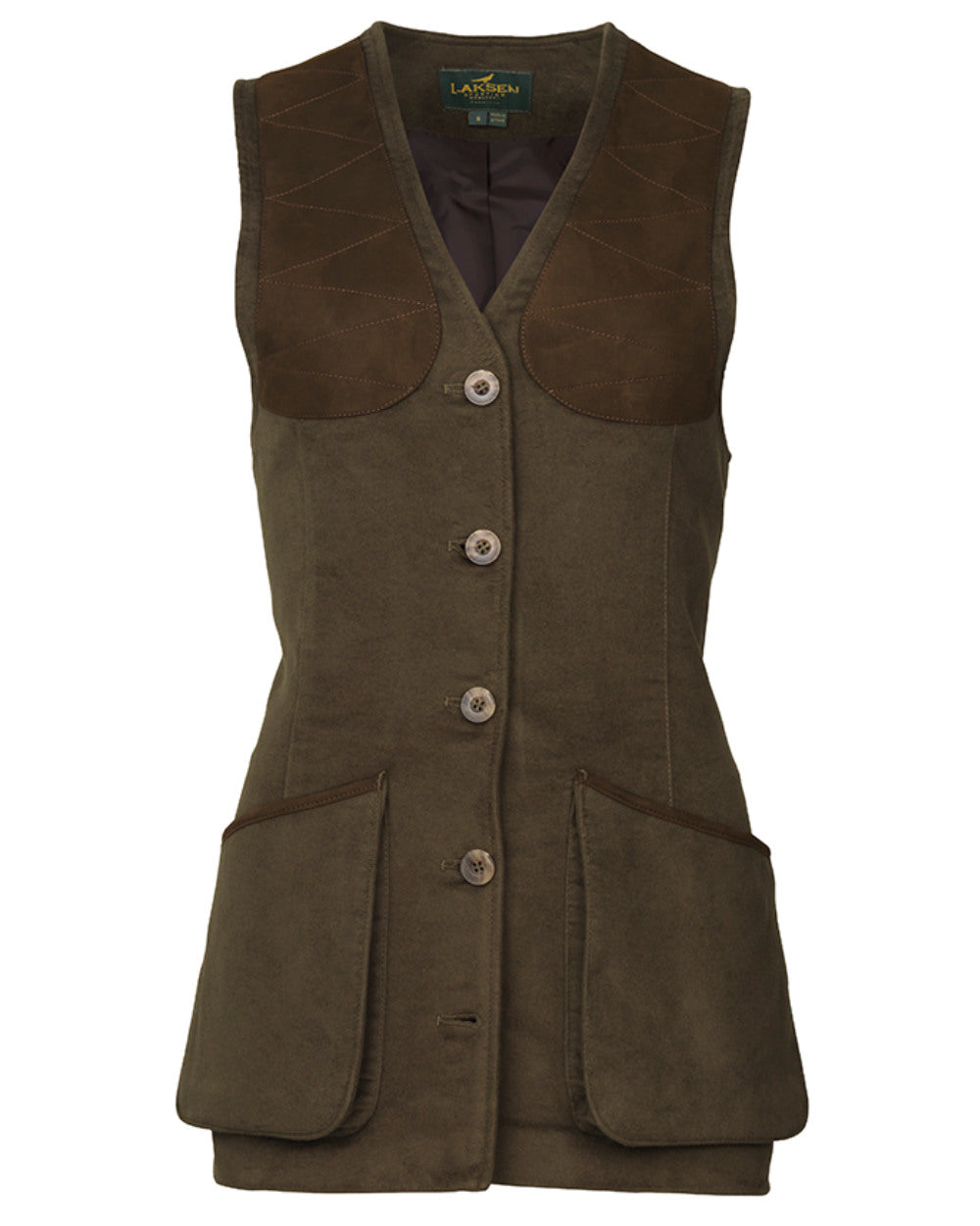 Loden Coloured Laksen Lady Belgravia Beauly Shooting Vest On A White Background 
