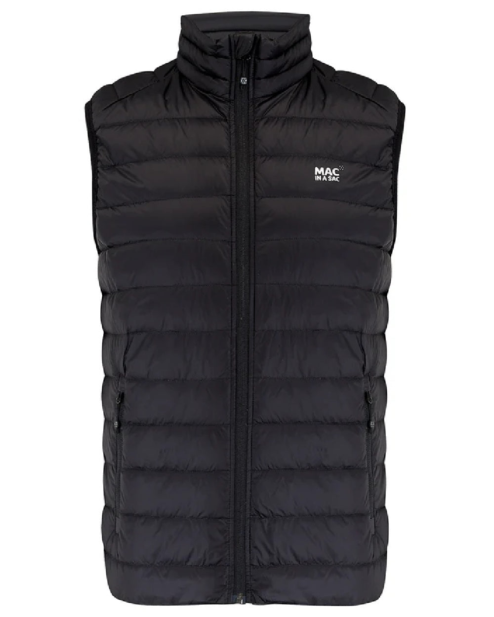 Jet Black coloured Mac In A Sac Mens Alpine Down Gilet on white background 