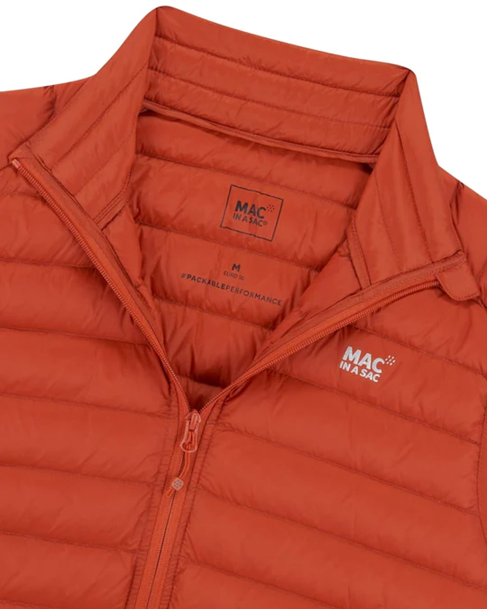 Burnt Orange coloured Mac In A Sac Mens Alpine Down Gilet on white background 