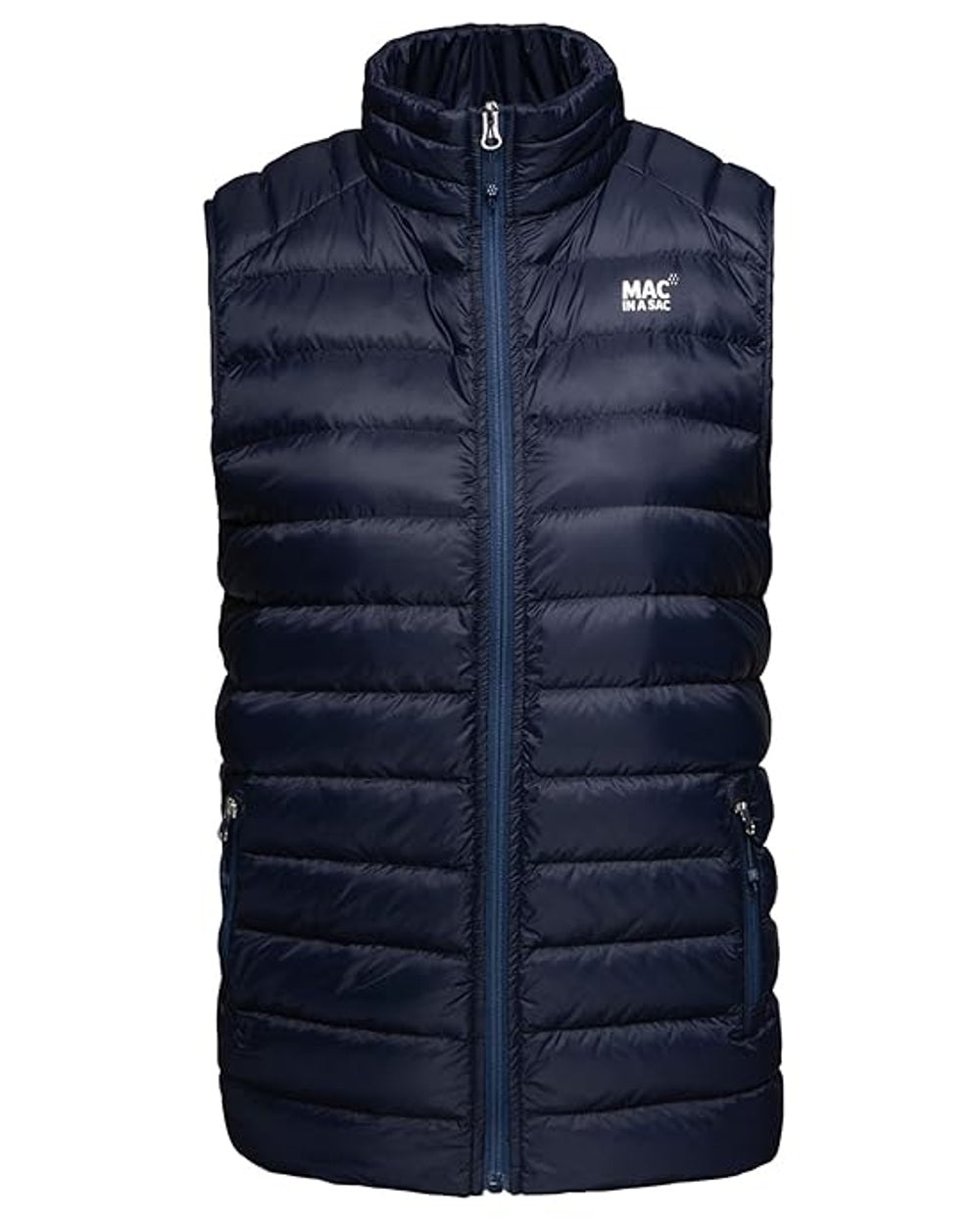 Navy coloured Mac In A Sac Mens Alpine Down Gilet on white background 