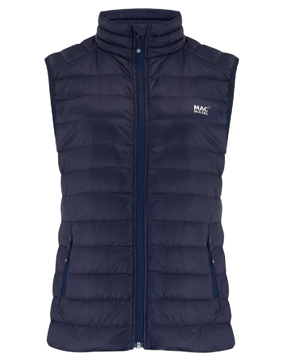 Navy coloured Mac In A Sac Alpine Womens Down Gilet on white background 