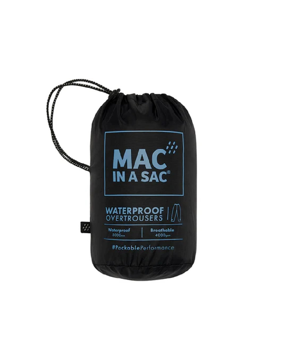 Liquorice coloured Mac In A Sac Explorer Mens Waterproof Overtrousers on white background 