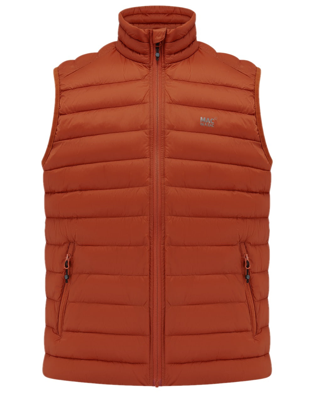 Burnt Orange Coloured Mac In A Sac Mens Synergy Gilet on white background 