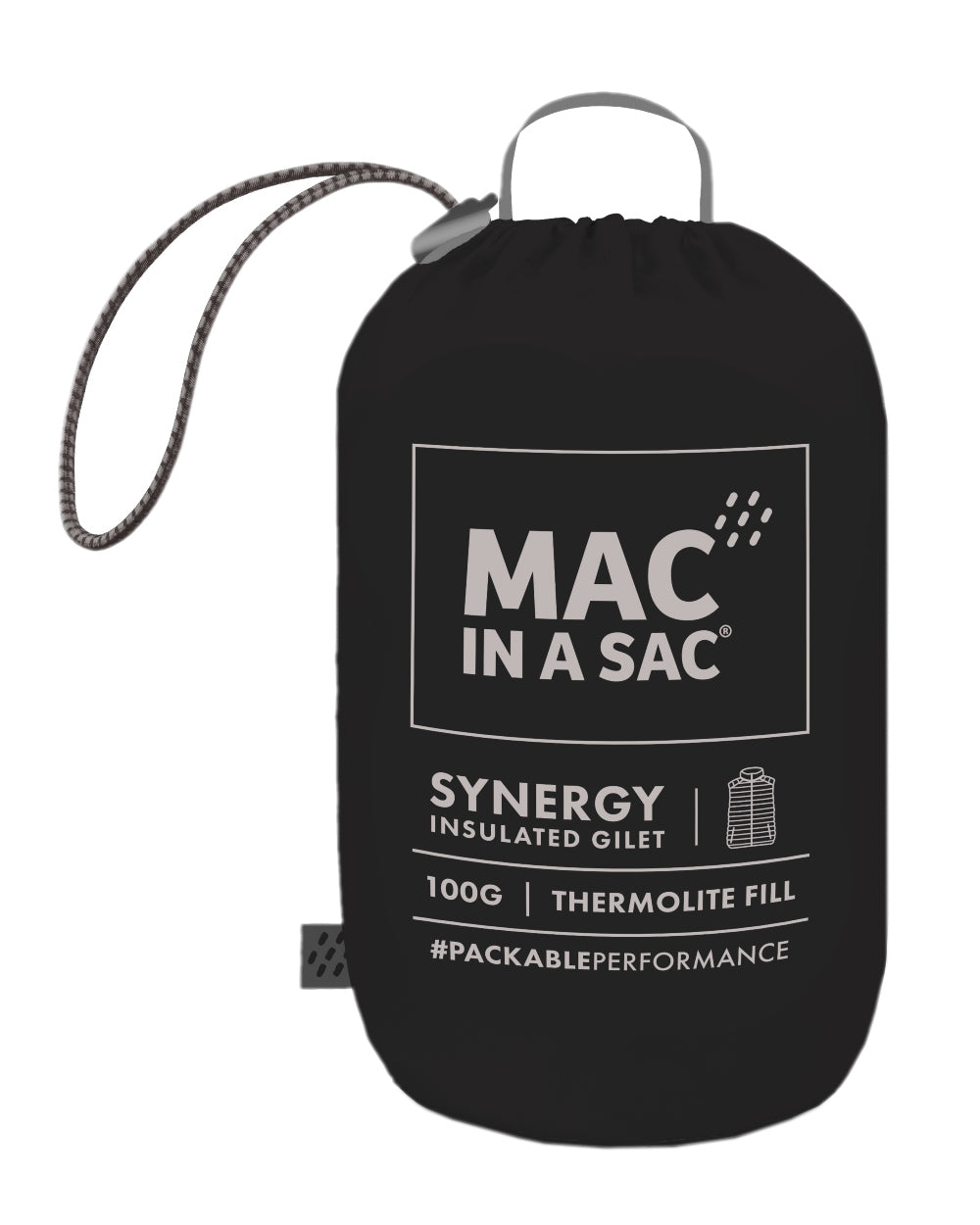 Jet Black Coloured Mac In A Sac Mens Synergy Gilet on white background 