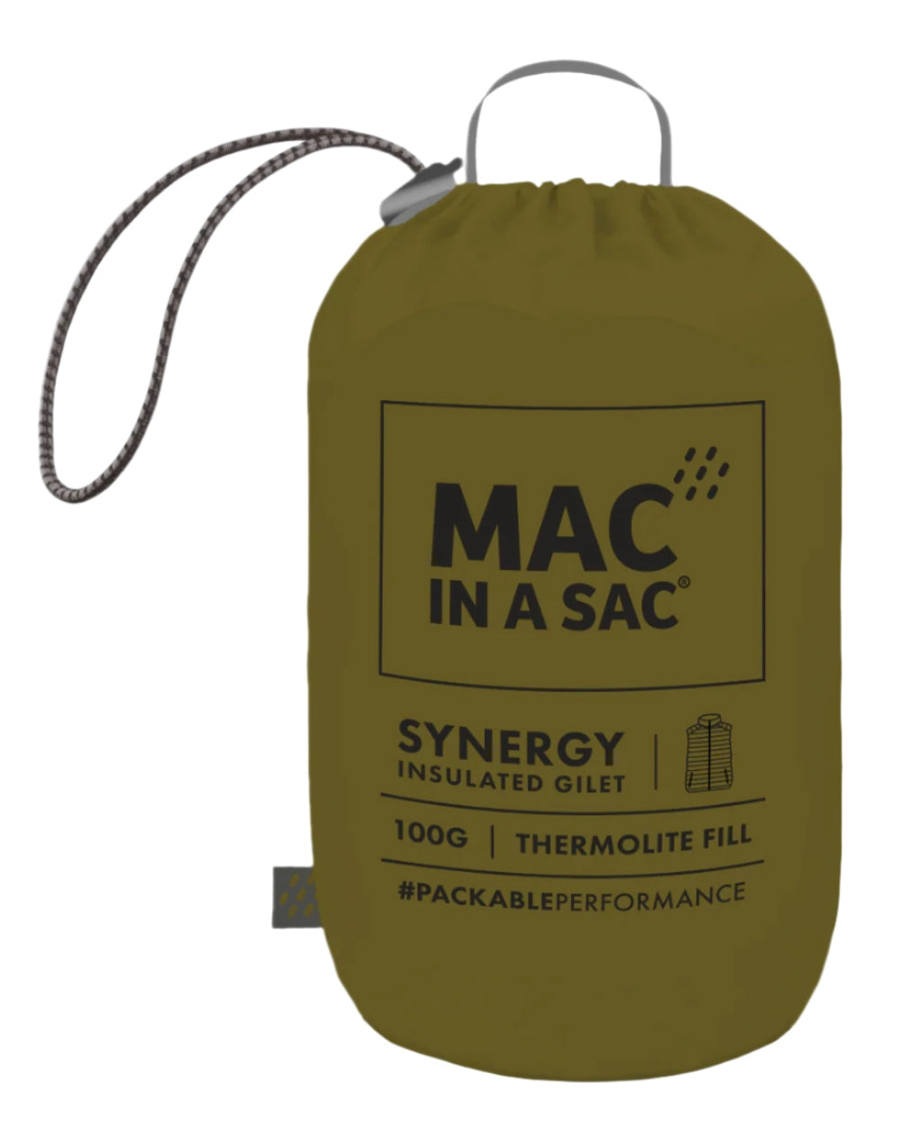 Khaki Coloured Mac In A Sac Mens Synergy Gilet on white background 