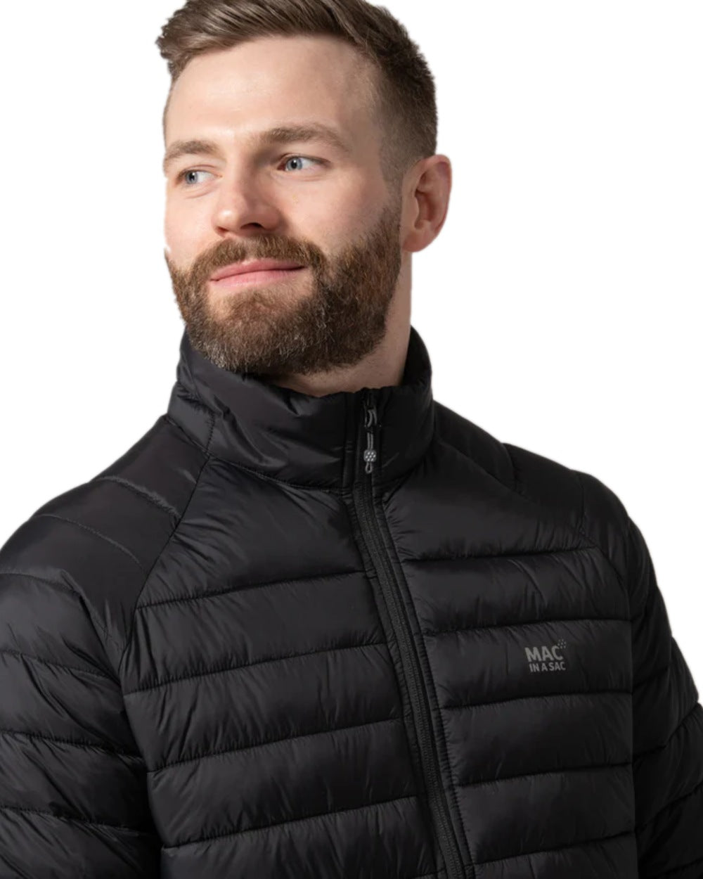 Jet Black Coloured Mac In A Sac Mens Synergy Jacket on white background 