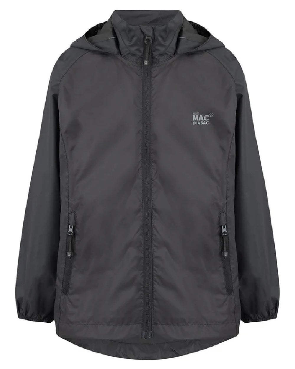Black Coloured Mac In A Sac Mini Origin Packable Waterproof Jacket on white background 