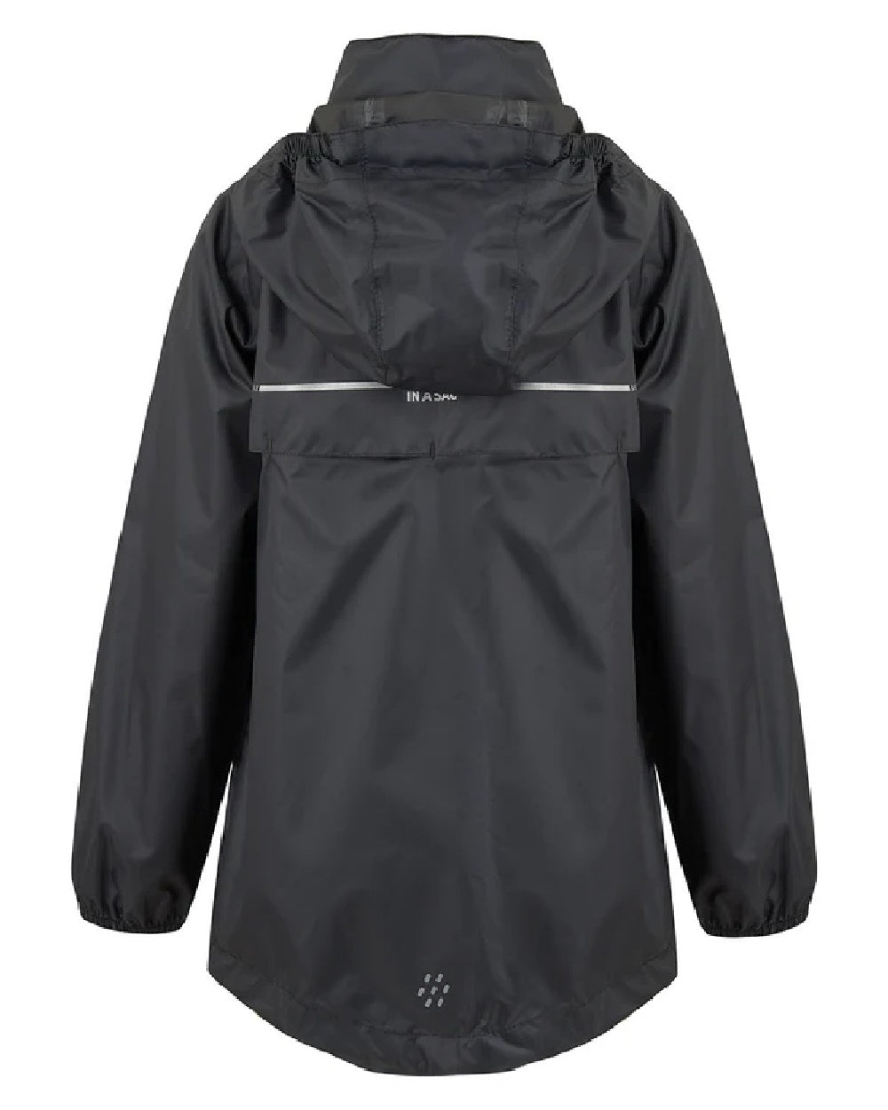 Black Coloured Mac In A Sac Mini Origin Packable Waterproof Jacket on white background 