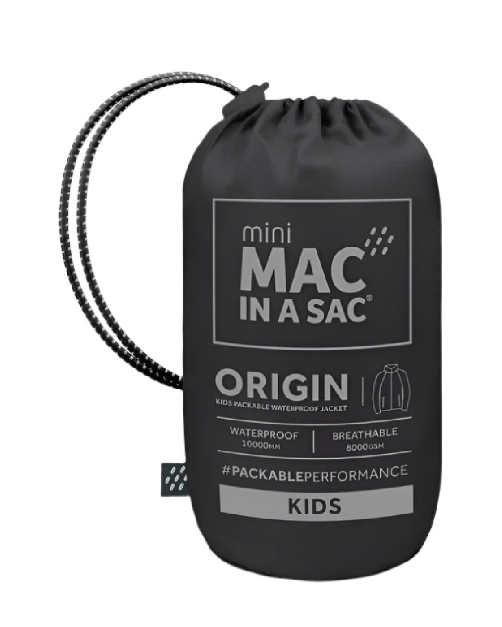 Black Coloured Mac In A Sac Mini Origin Packable Waterproof Jacket on white background 