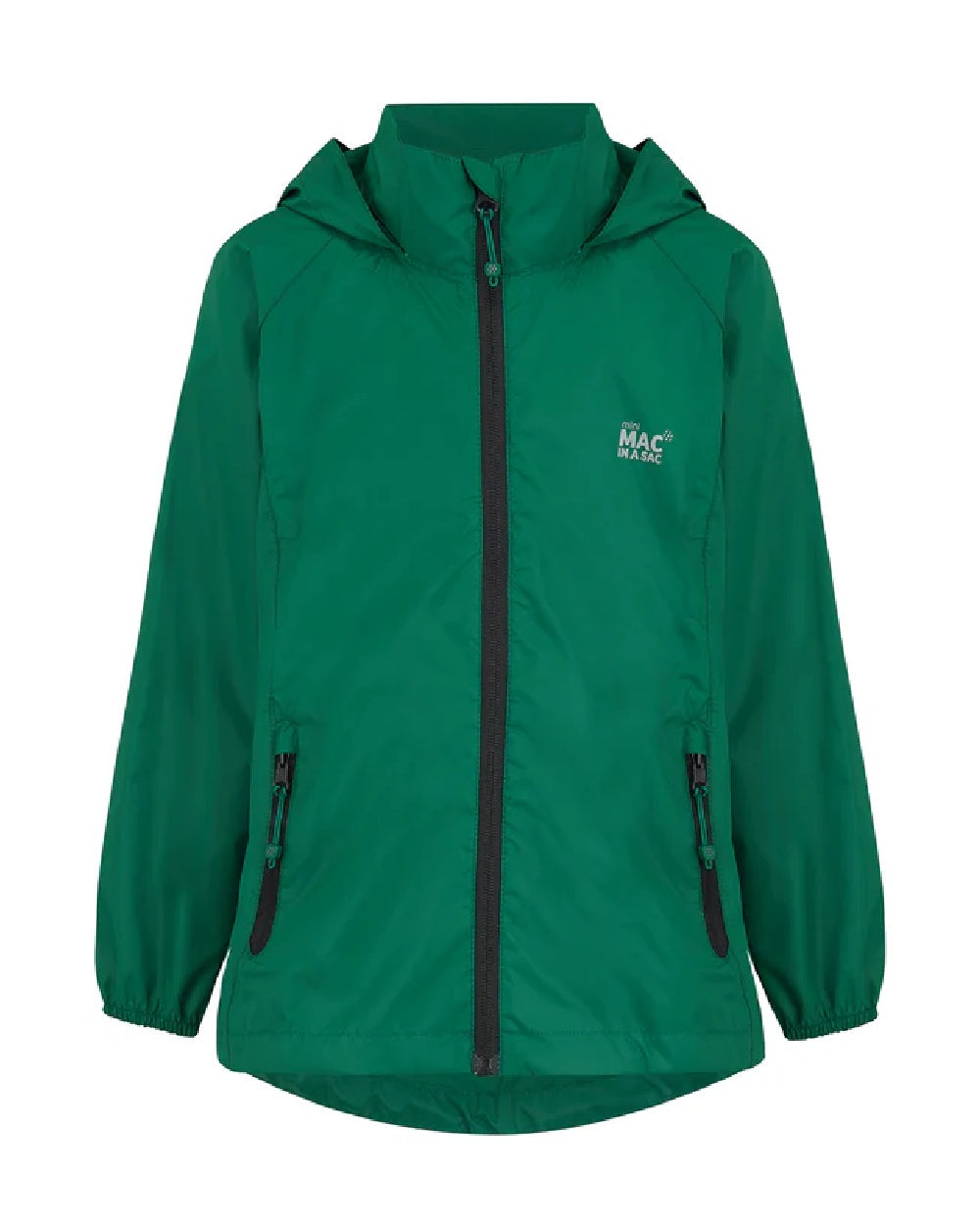 Bottle Green Coloured Mac In A Sac Mini Origin Packable Waterproof Jacket on white background 