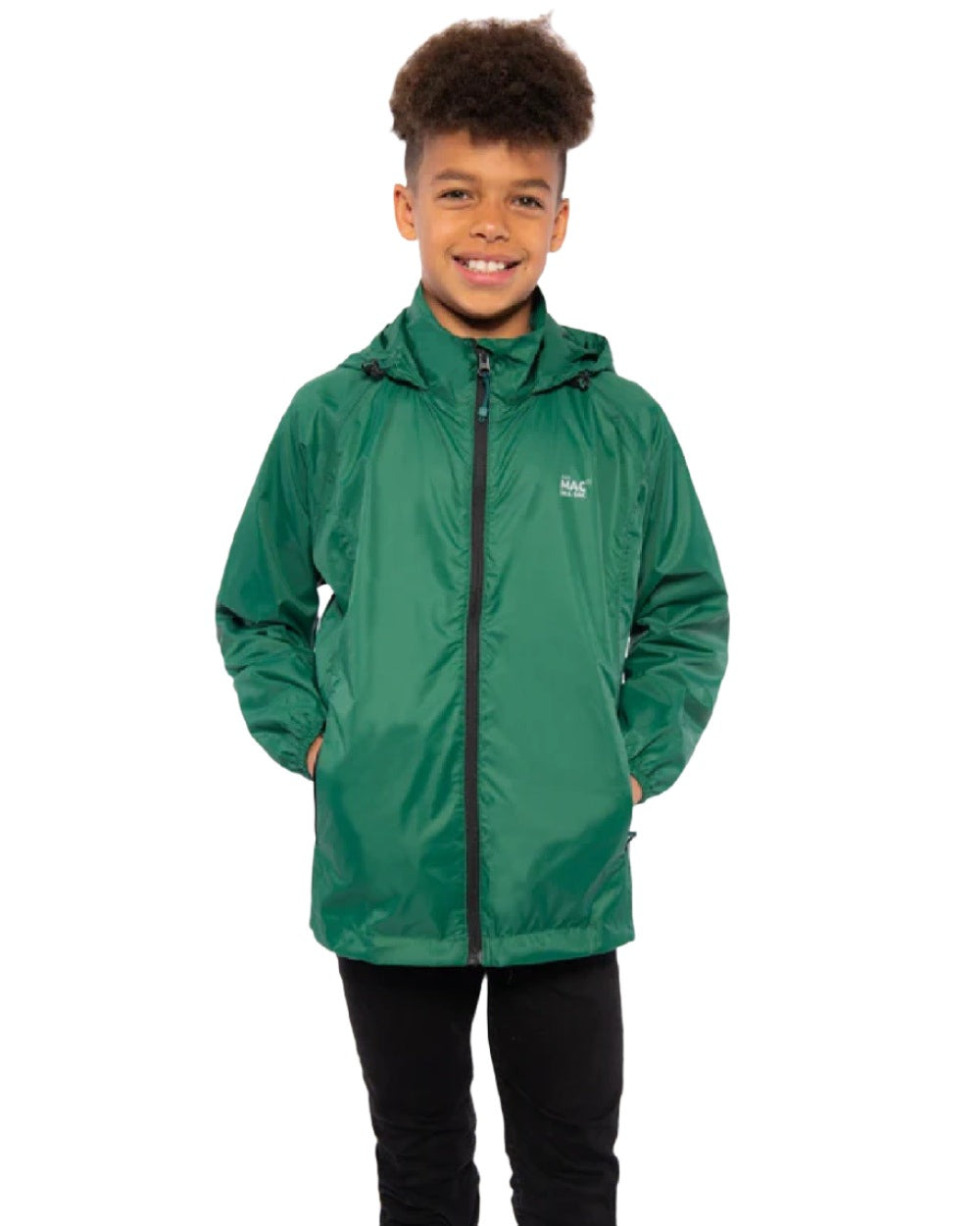 Bottle Green Coloured Mac In A Sac Mini Origin Packable Waterproof Jacket on white background 