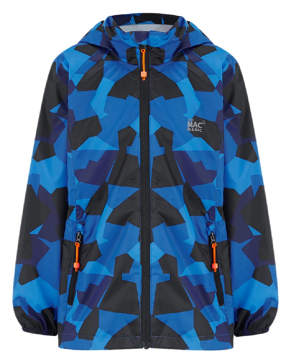 Blue Camo Coloured Mac In A Sac Mini Origin Packable Waterproof Jacket Camo on white background 