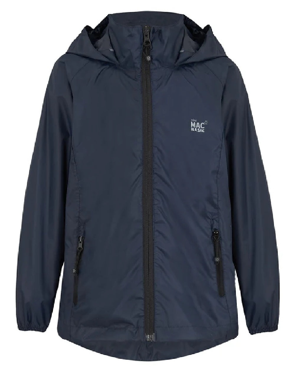 Navy Coloured Mac In A Sac Mini Origin Packable Waterproof Jacket on white background 