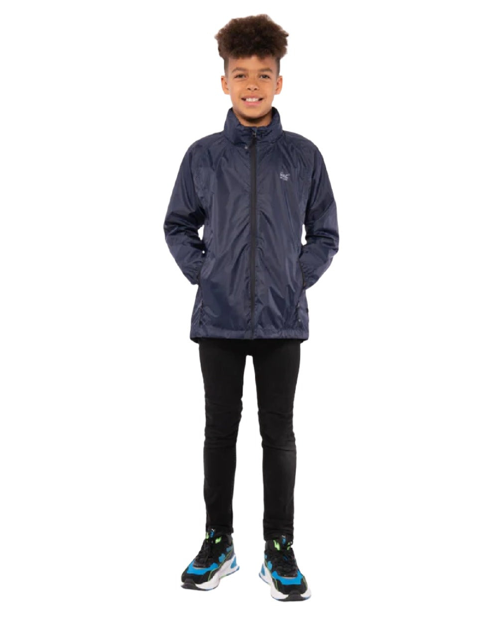Navy Coloured Mac In A Sac Mini Origin Packable Waterproof Jacket on white background 