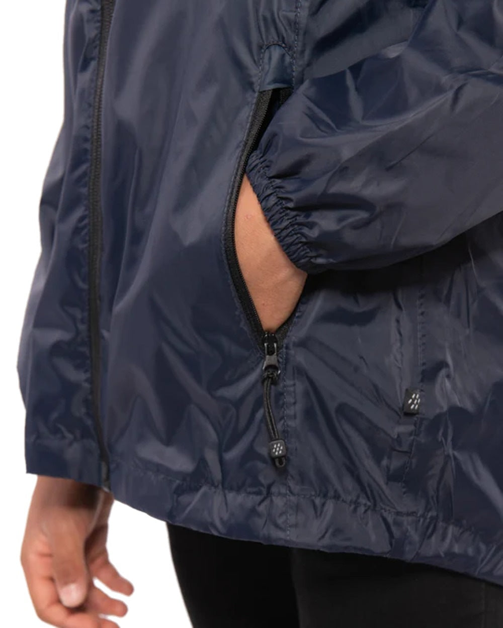 Navy Coloured Mac In A Sac Mini Origin Packable Waterproof Jacket on white background 
