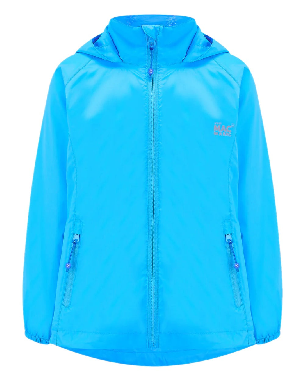 Neon Blue Coloured Mac In A Sac Mini Origin Packable Waterproof Jacket Neon on white background 