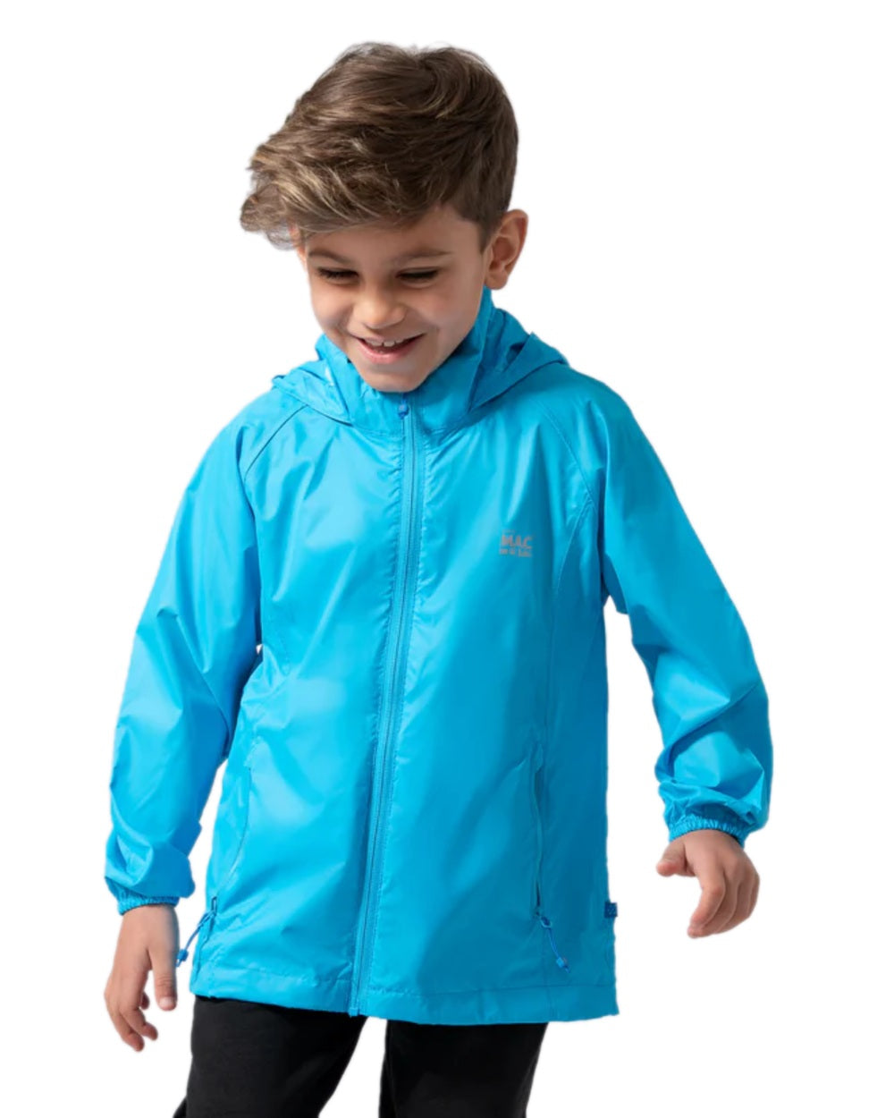 Neon Blue Coloured Mac In A Sac Mini Origin Packable Waterproof Jacket Neon on white background 