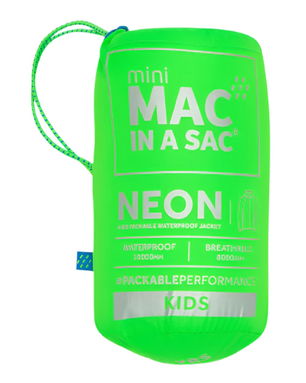 Neon Green Coloured Mac In A Sac Mini Origin Packable Waterproof Jacket Neon on white background 