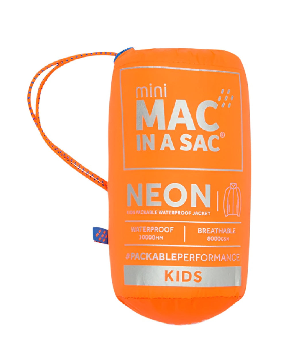 Neon Orange Coloured Mac In A Sac Mini Origin Packable Waterproof Jacket Neon on white background 