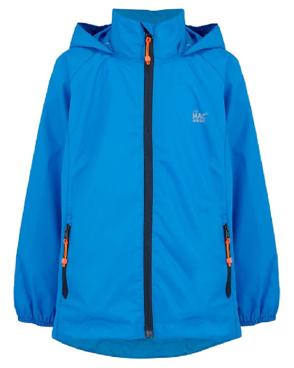 Ocean Blue Coloured Mac In A Sac Mini Origin Packable Waterproof Jacket on white background 