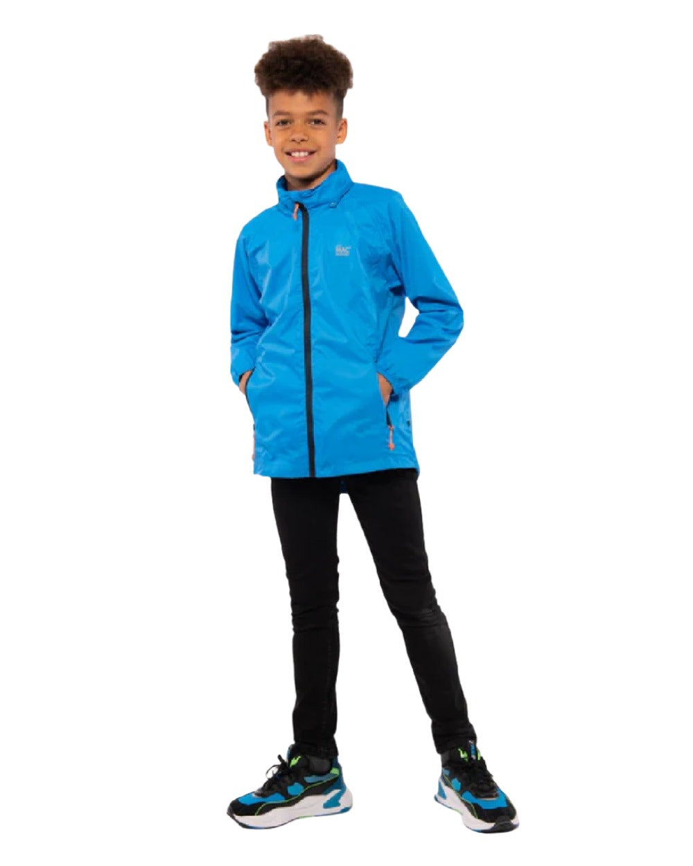 Ocean Blue Coloured Mac In A Sac Mini Origin Packable Waterproof Jacket on white background 