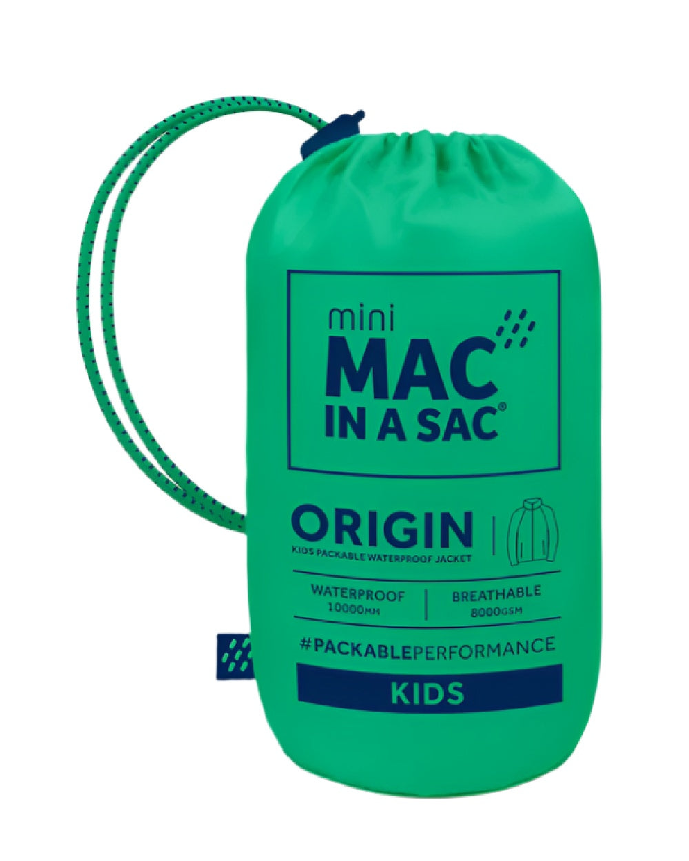 Pea Green Coloured Mac In A Sac Mini Origin Packable Waterproof Jacket on white background 