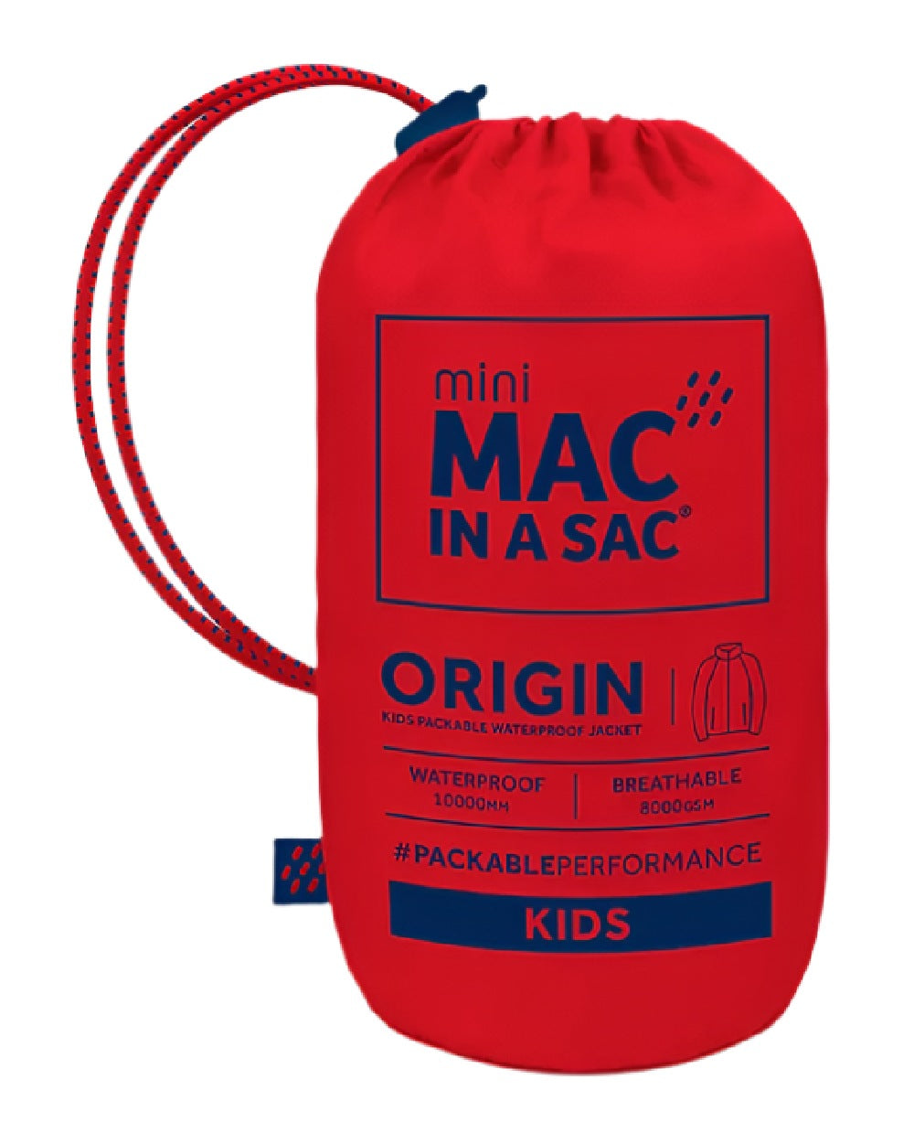 Red Coloured Mac In A Sac Mini Origin Packable Waterproof Jacket on white background 