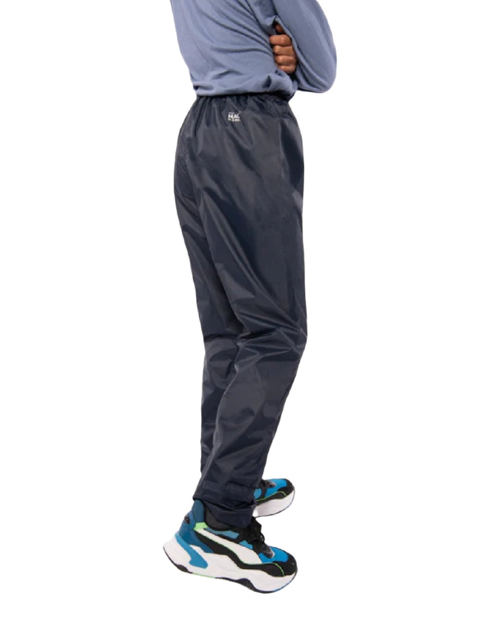 Navy coloured Mac In A Sac Origin 2 Childrens Overtrousers on white background 