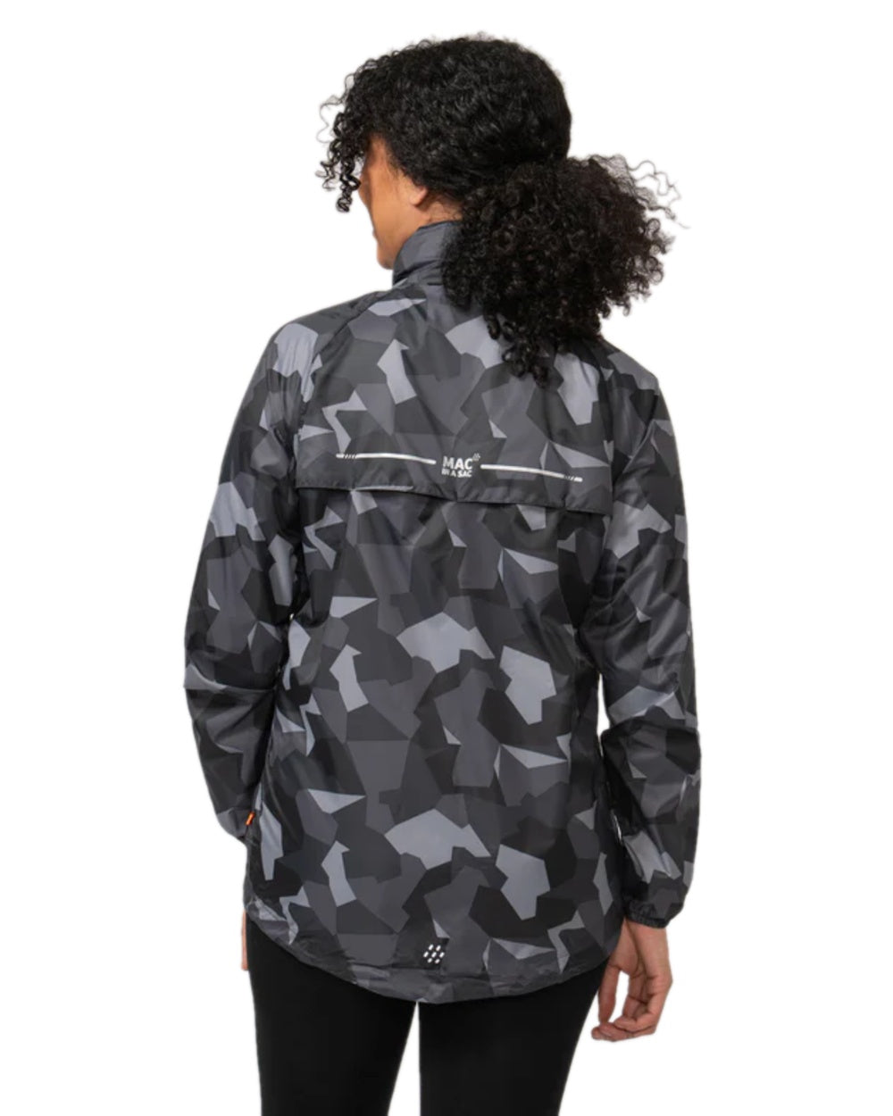 Black Camo Coloured Mac In A Sac Origin Camo Packable Waterproof Jacket on white background 