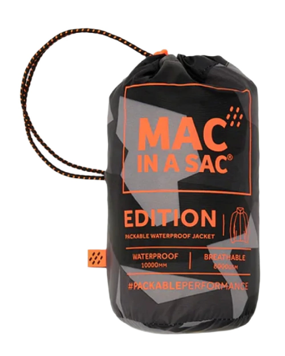 Black Camo Coloured Mac In A Sac Origin Camo Packable Waterproof Jacket on white background 