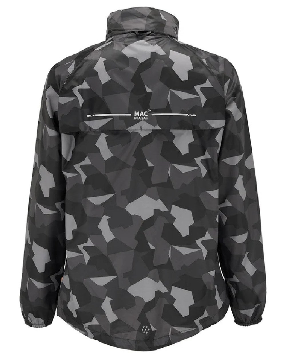 Black Camo Coloured Mac In A Sac Origin Camo Packable Waterproof Jacket on white background 