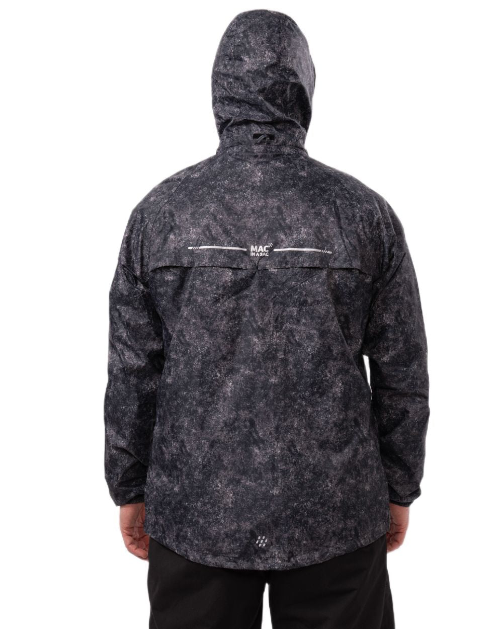 Black Etch Coloured Mac In A Sac Origin Camo Packable Waterproof Jacket on white background 