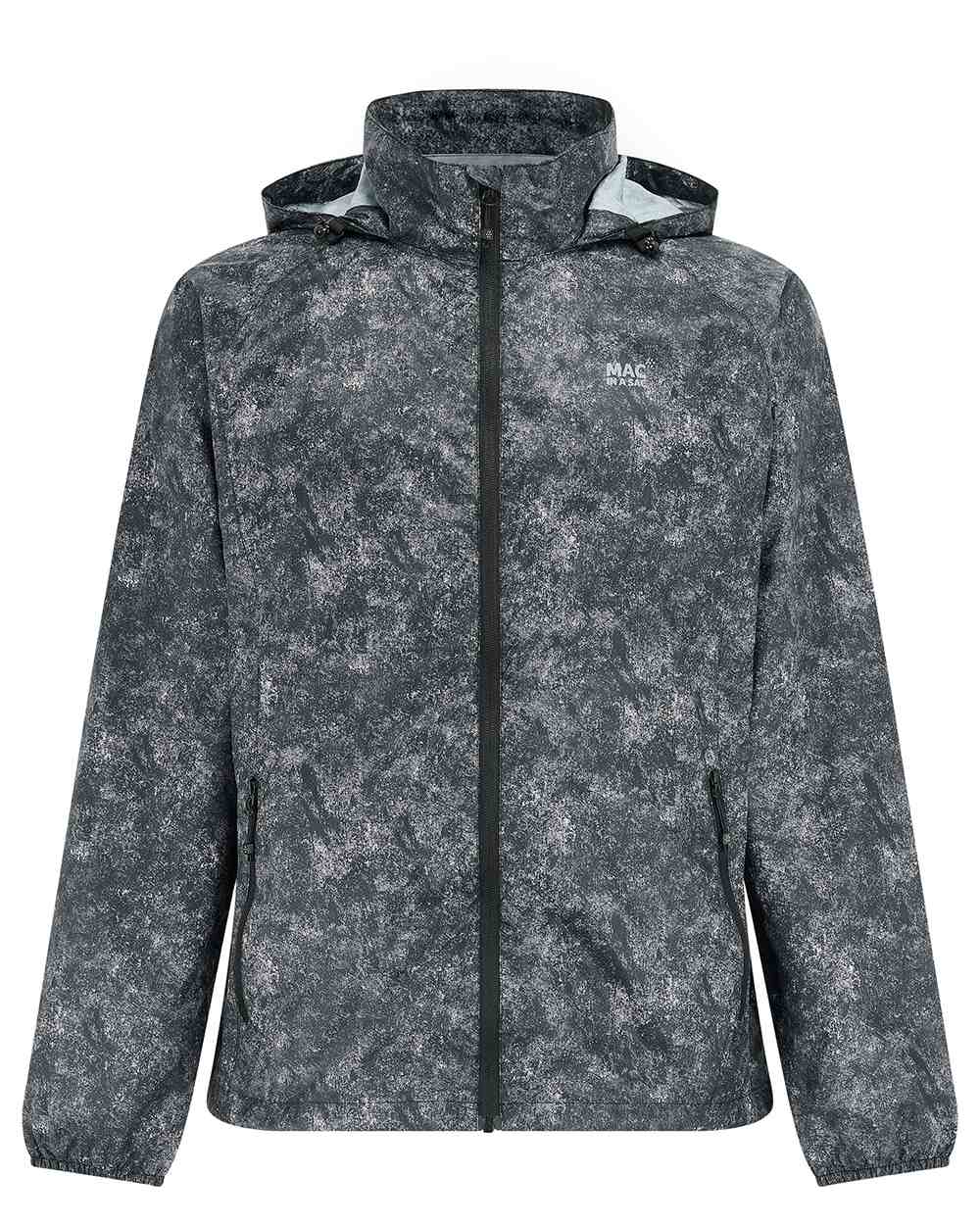 Black Etch Coloured Mac In A Sac Origin Camo Packable Waterproof Jacket on white background 