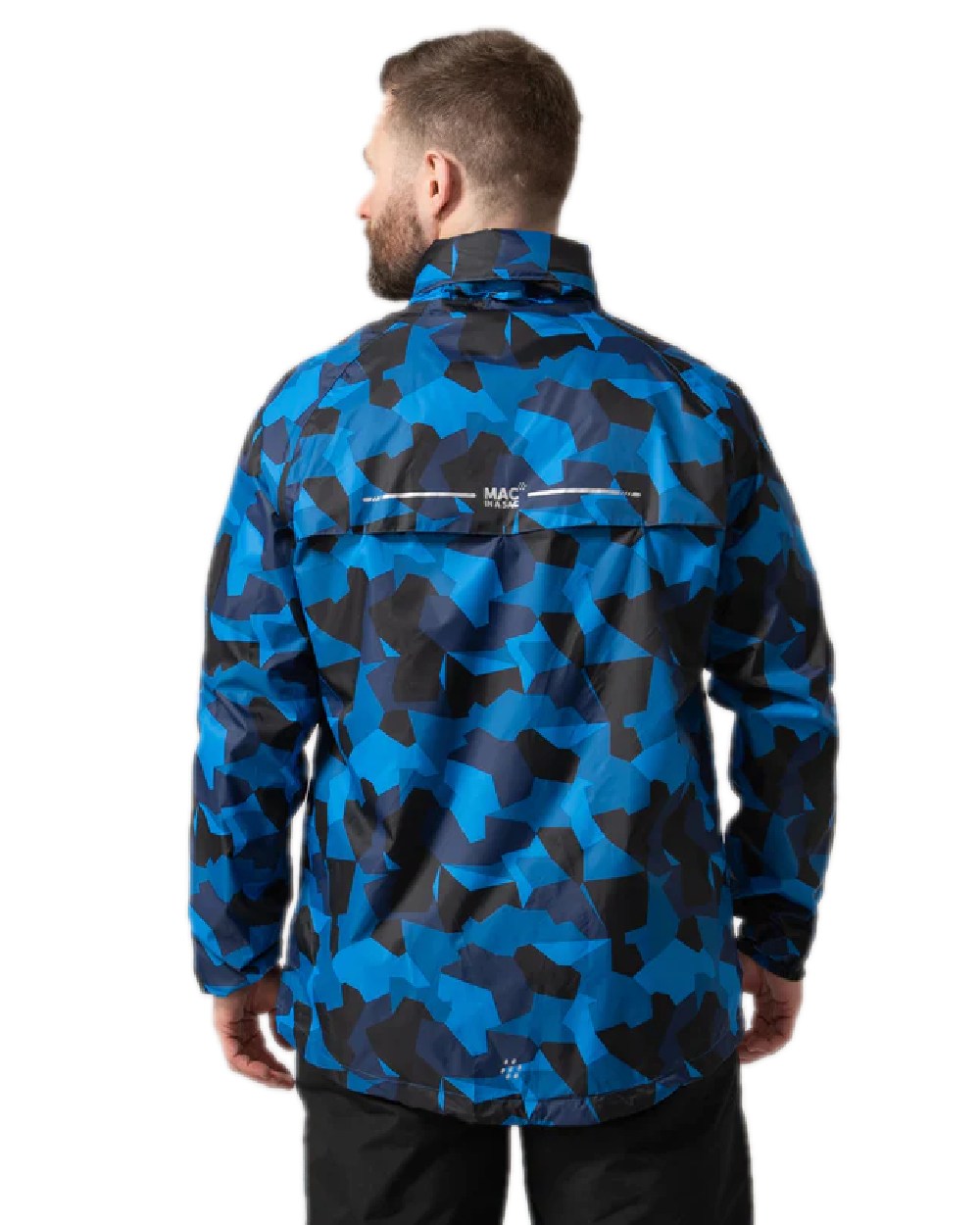 Blue Camo Coloured Mac In A Sac Origin Camo Packable Waterproof Jacket on white background 