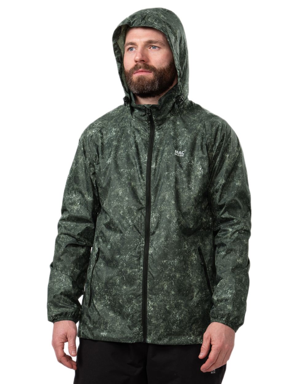 Khaki Etch Coloured Mac In A Sac Origin Camo Packable Waterproof Jacket on white background 