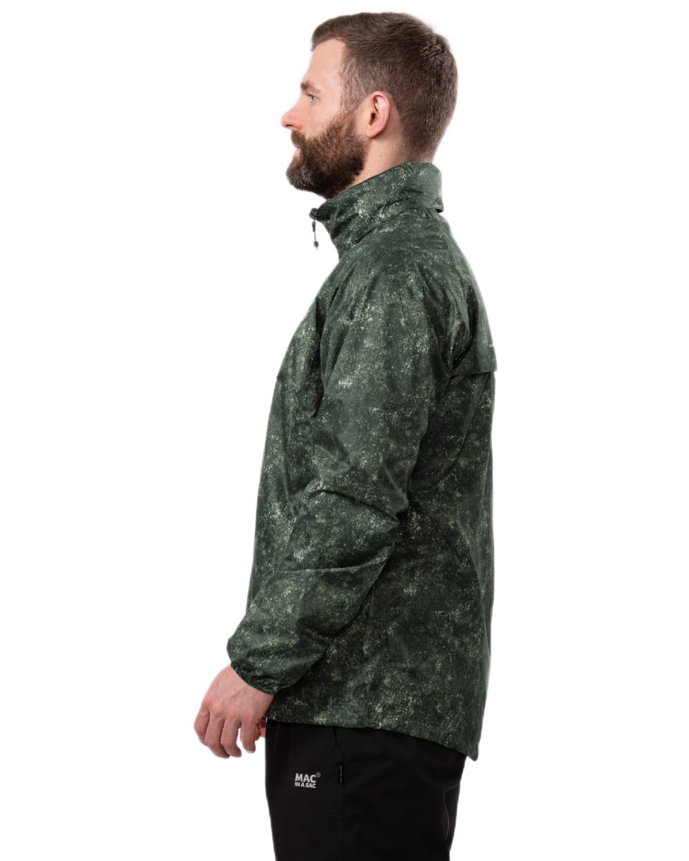 Khaki Etch Coloured Mac In A Sac Origin Camo Packable Waterproof Jacket on white background 
