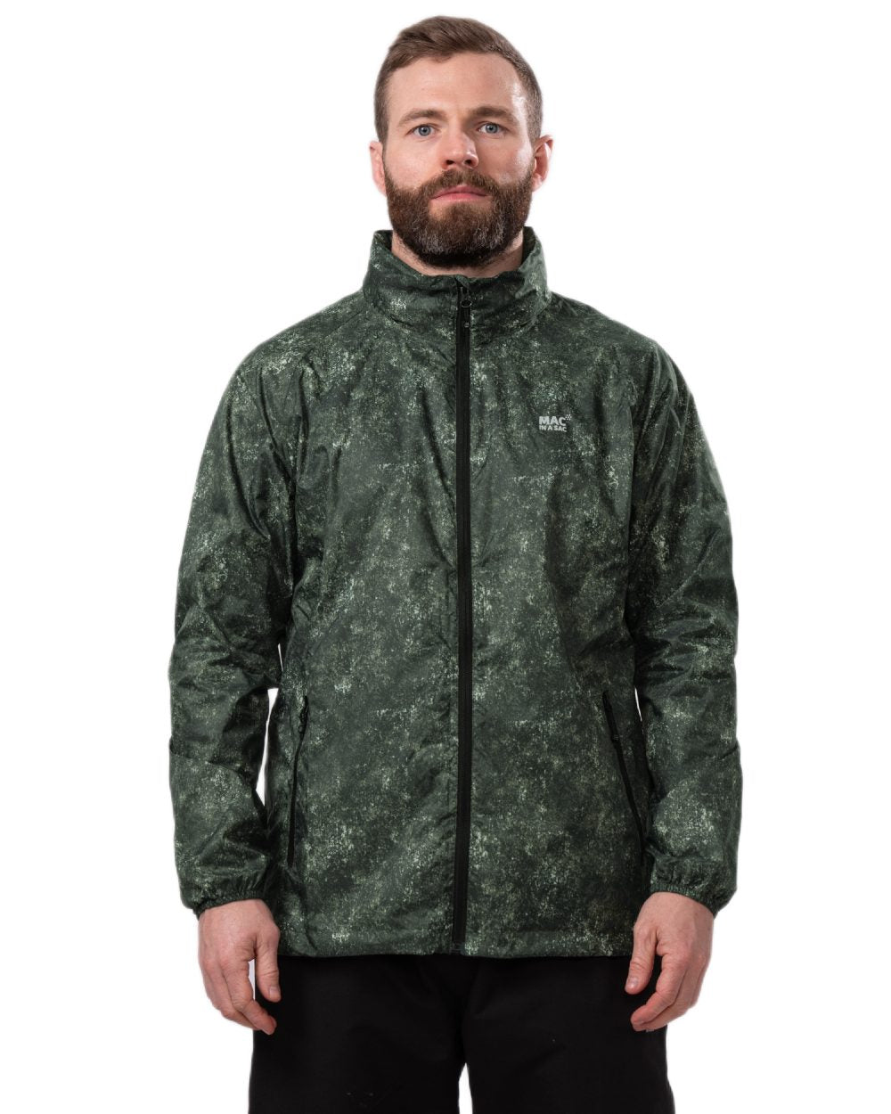 Khaki Etch Coloured Mac In A Sac Origin Camo Packable Waterproof Jacket on white background 