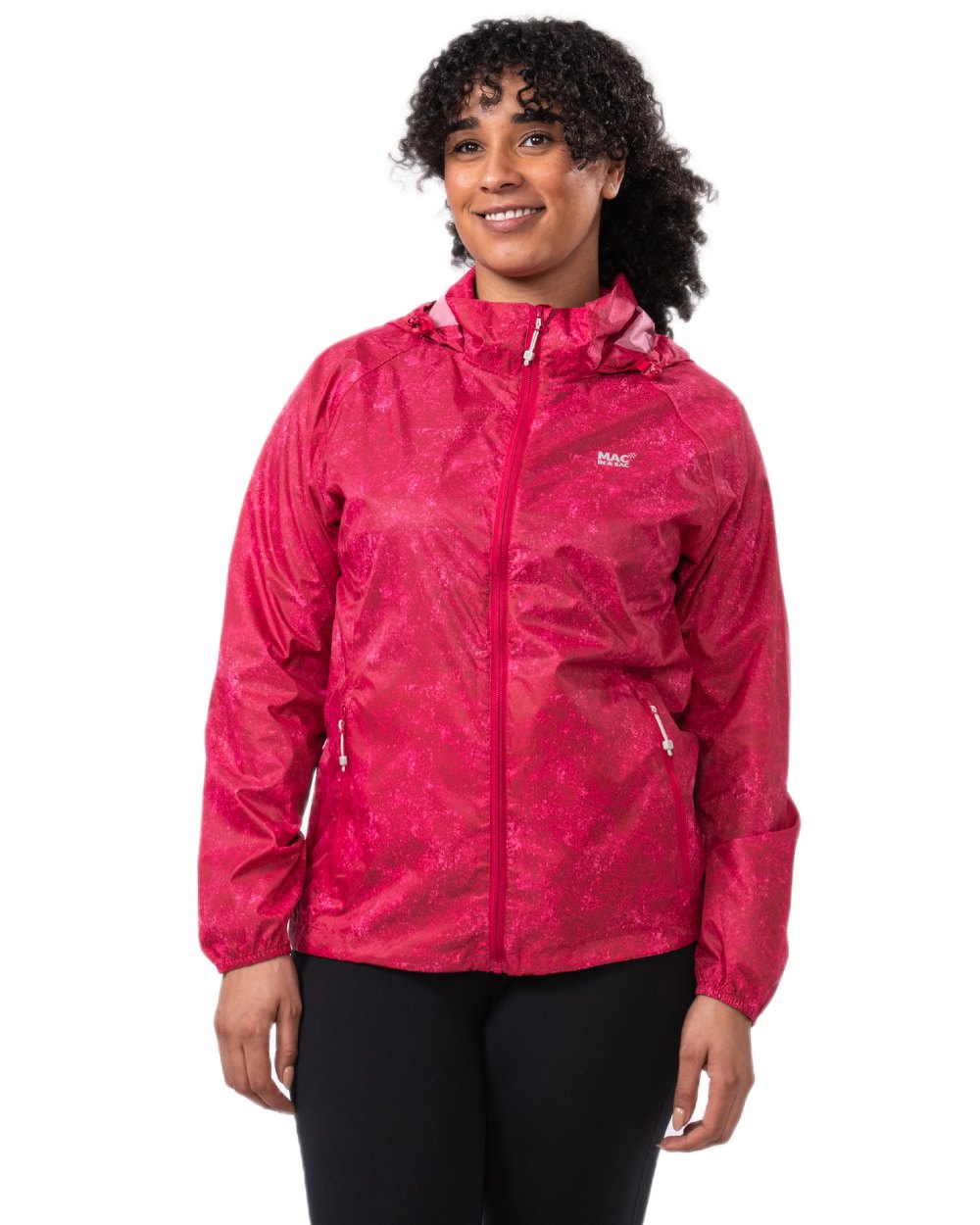 Pink Etch Coloured Mac In A Sac Origin Camo Packable Waterproof Jacket on white background 