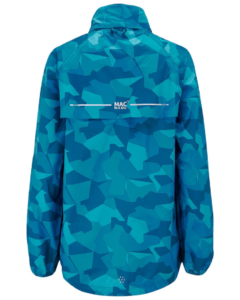 Teal Camo Coloured Mac In A Sac Origin Camo Packable Waterproof Jacket on white background 