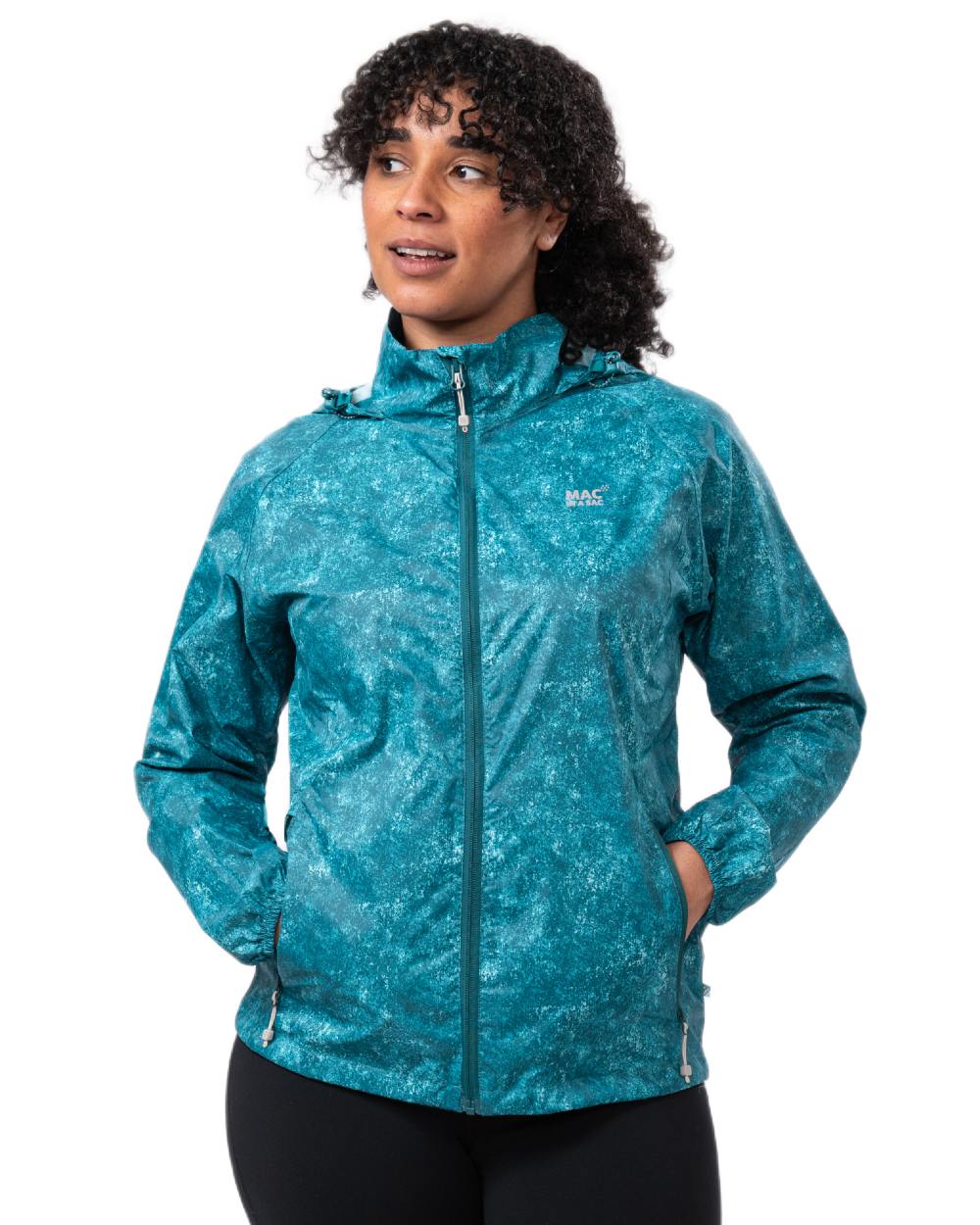 Teal Etch Coloured Mac In A Sac Origin Camo Packable Waterproof Jacket on white background 